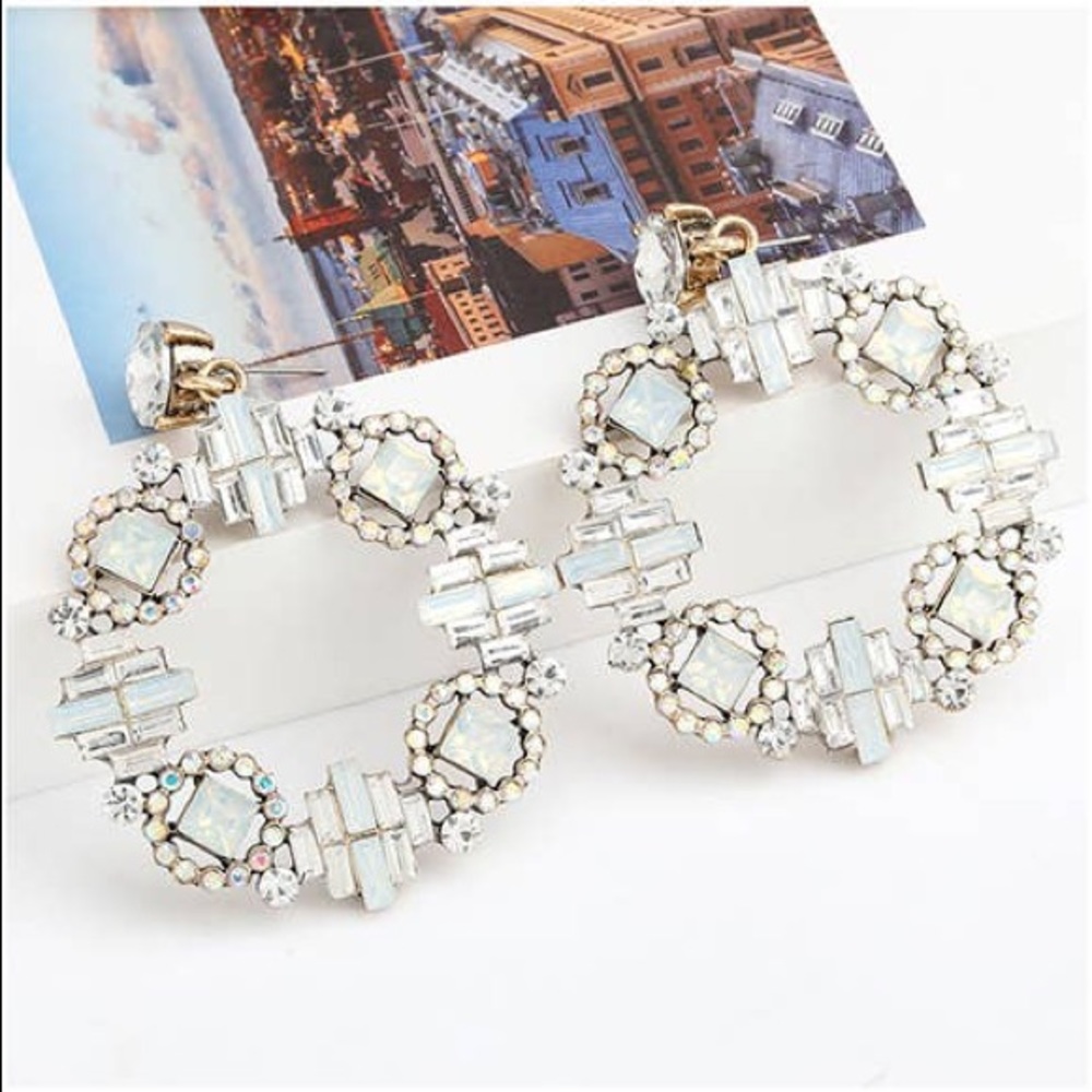 Silver Lilly Swarovski Jeweled Statement Earrings
